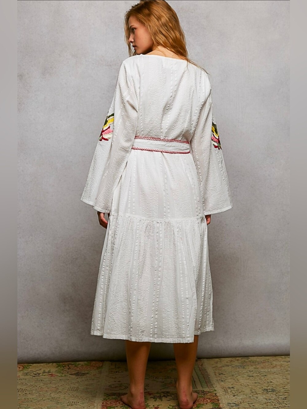 NEW!!! POL White Embroidered Maxi Dress with Belt & Colorful Floral Accents, NWT - Picture 7 of 7
